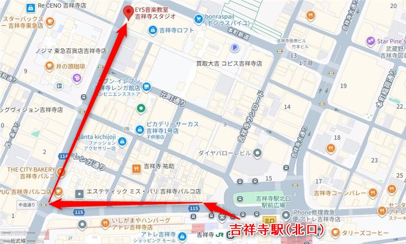 JR吉祥寺駅からEYS音楽教室吉祥寺スタジオへの行き方（アクセス）