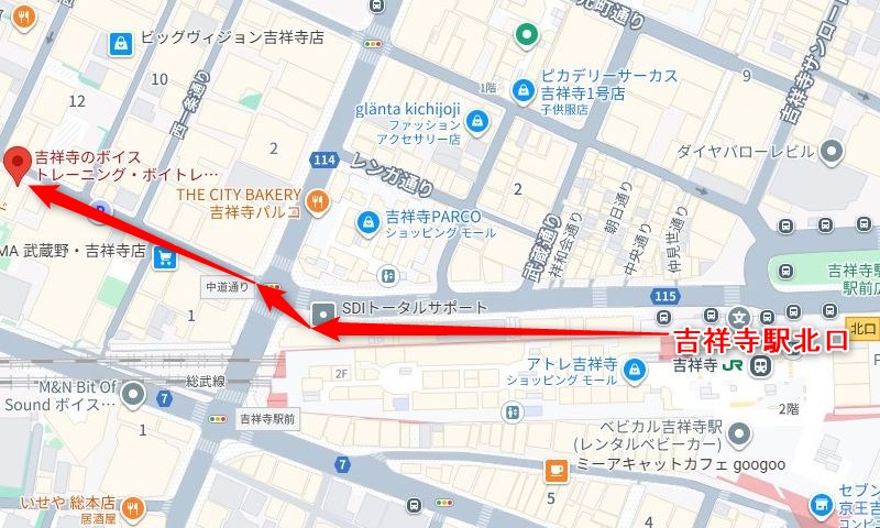 JR吉祥寺駅からジグザグミュージックスクール吉祥寺校への行き方（アクセス）